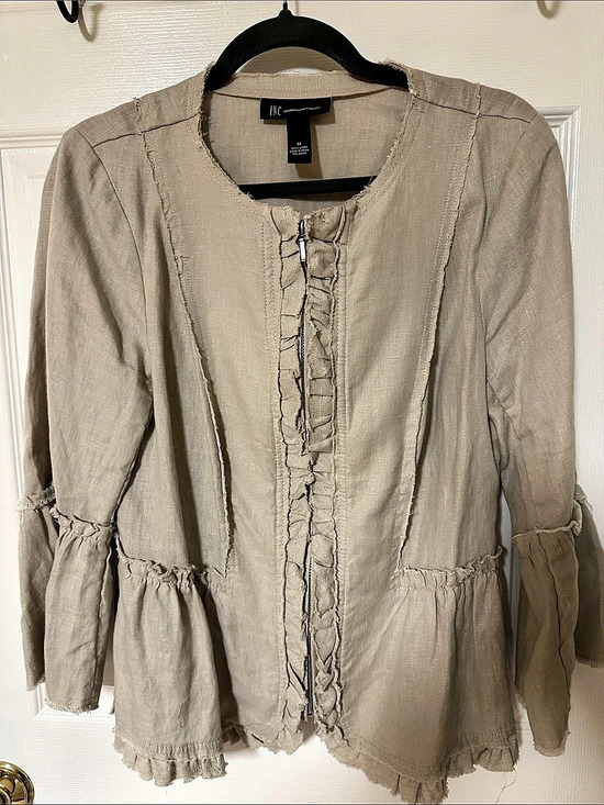 INC International Concepts Tops - INC International Concepts Linen Ruffle Blouse in Beige Size Medium